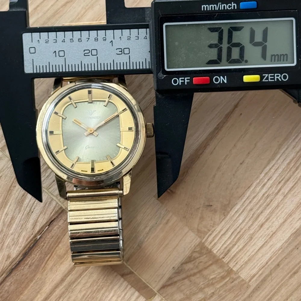 Wittnauer Geneve Ultra Rare Automatic Vintage Watch Gold Case Unique Dial Works